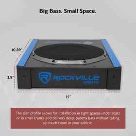 Rockville USS10 built-in amplifier simplifies integration with factory or aftermarket systems.