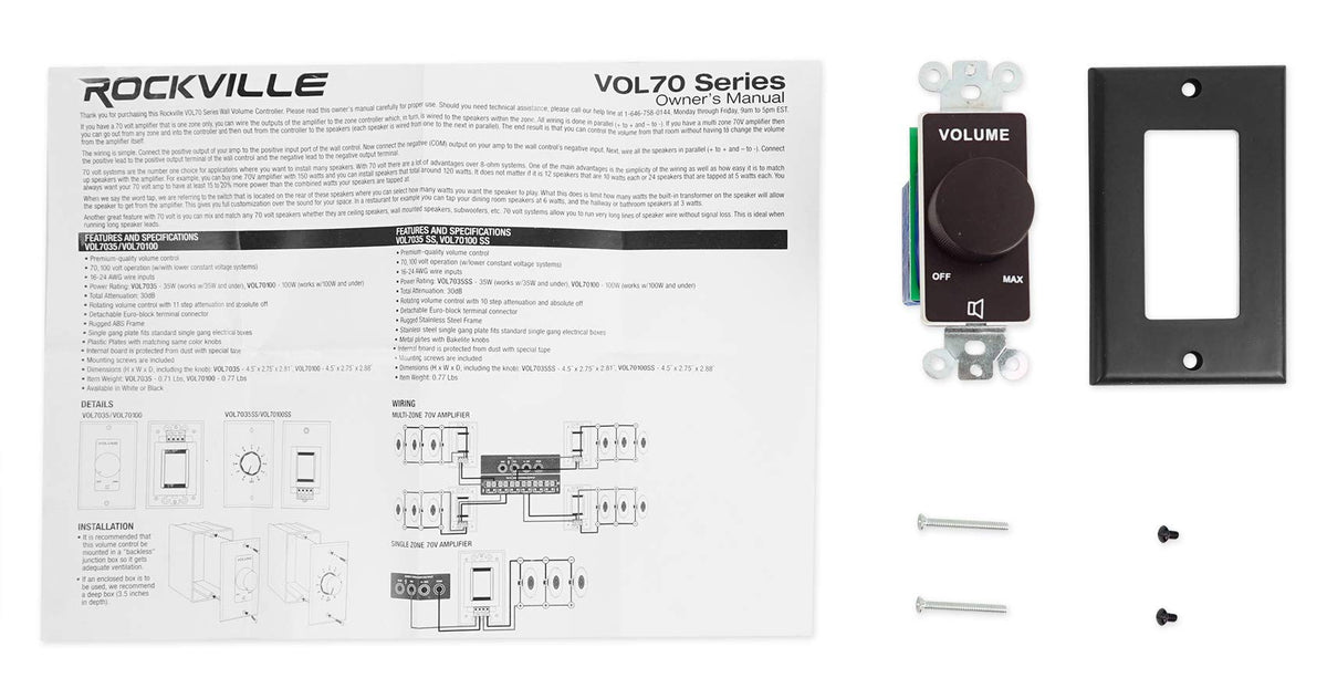 Rockville VOL70100 terminal wiring with labeled connections for quick installer setup