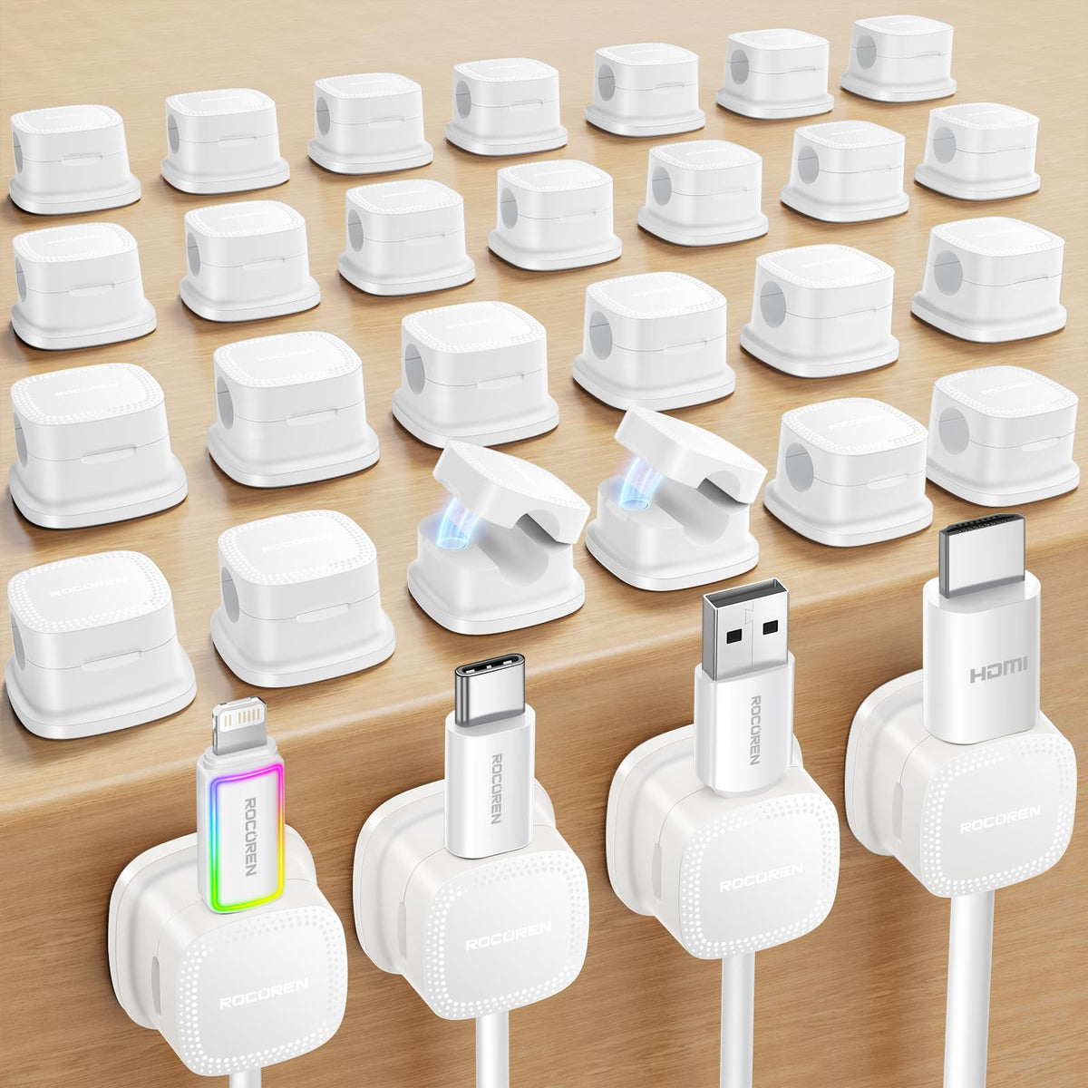 Rocoren magnetic cable clip 1s lock secures cords with one-handed snap.