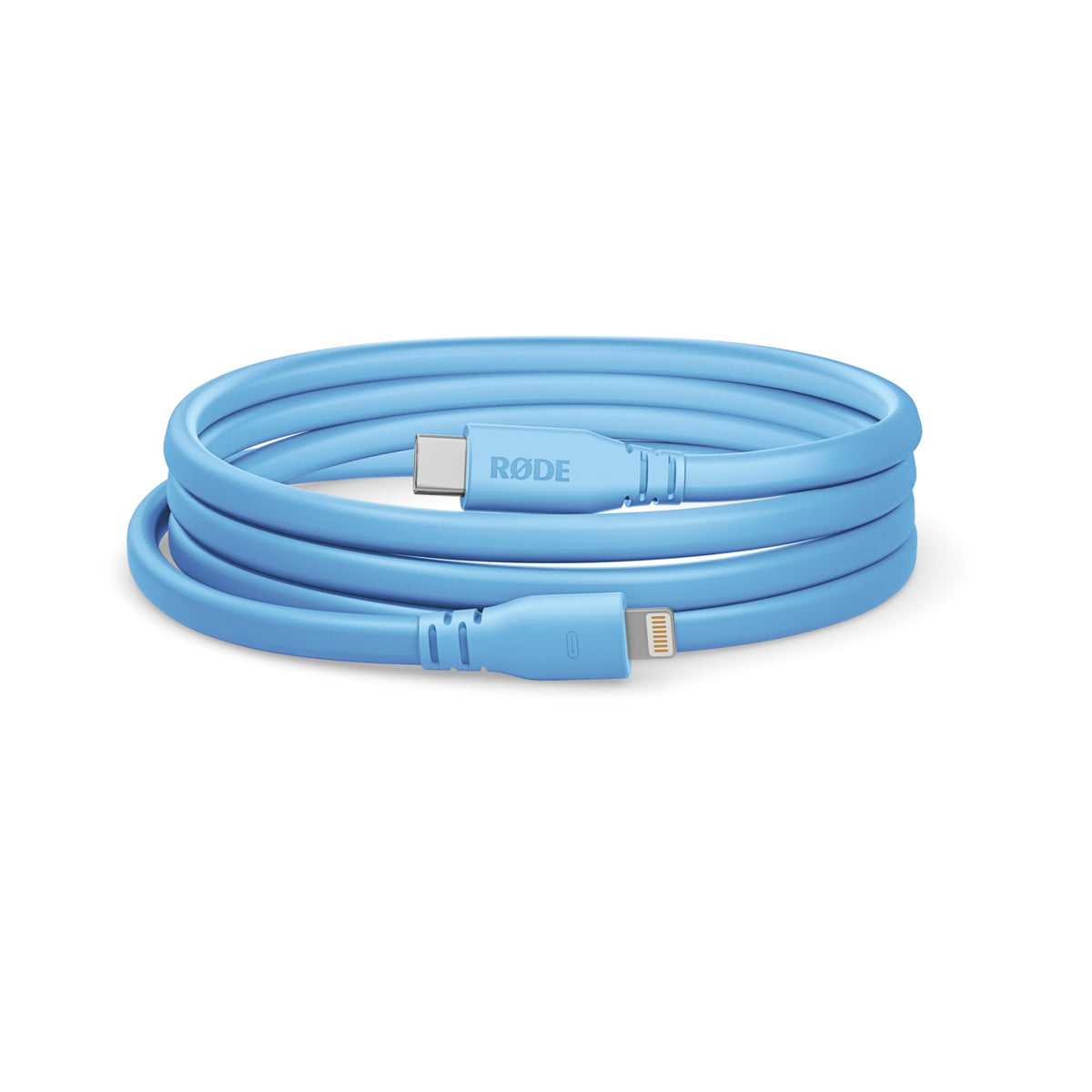 RØDE SC19 blue USB-C to Lightning cable connects microphone to iPhone for on-the-go recording