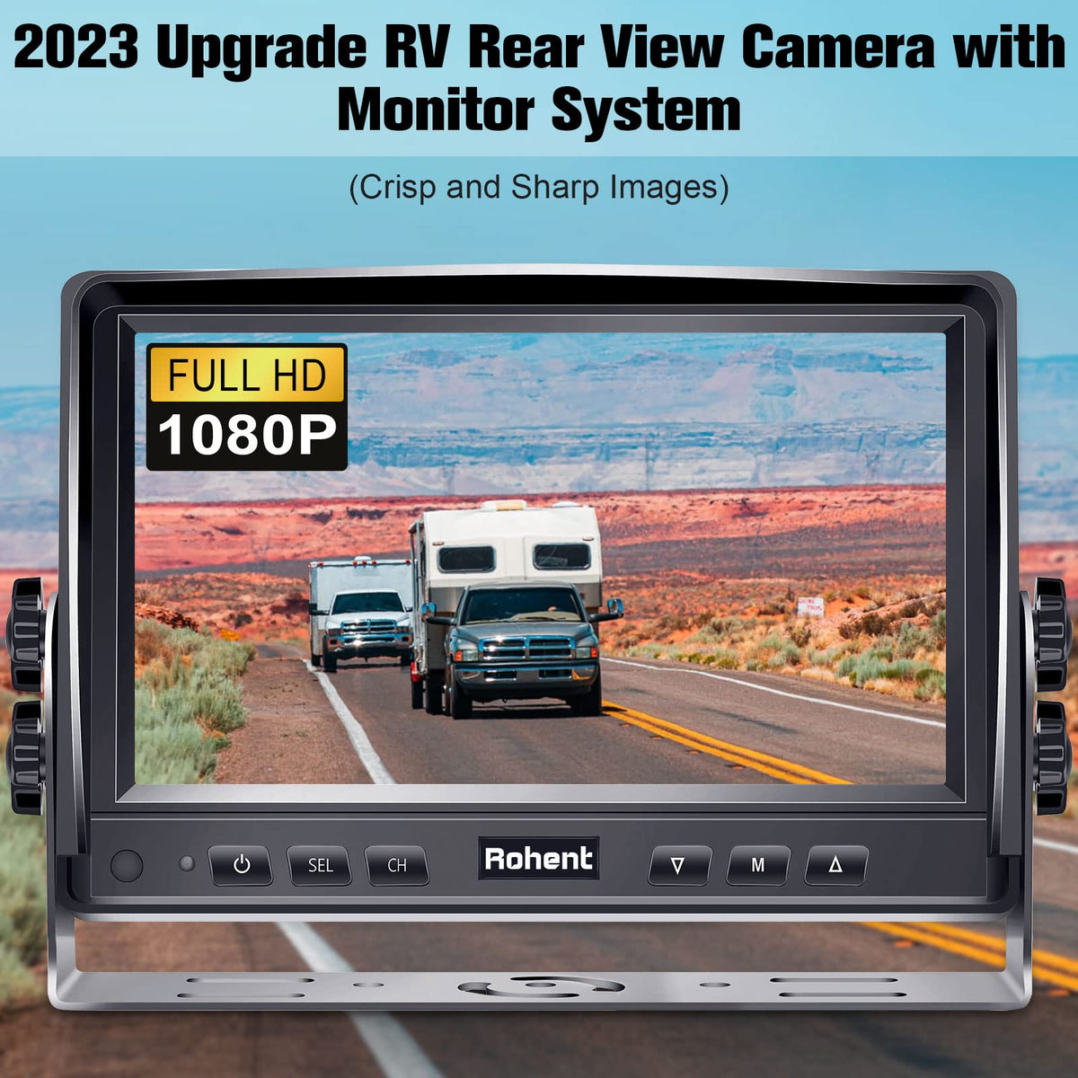 Rohent 7-inch monitor mounted on dashboard for immediate visibility benefit