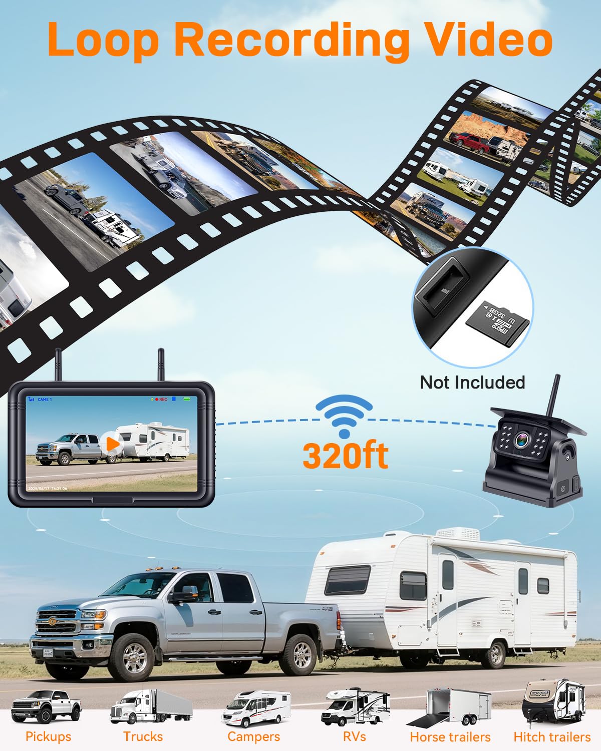 Rohent A70 expandable four-camera system covers multiple angles on large RV setups.