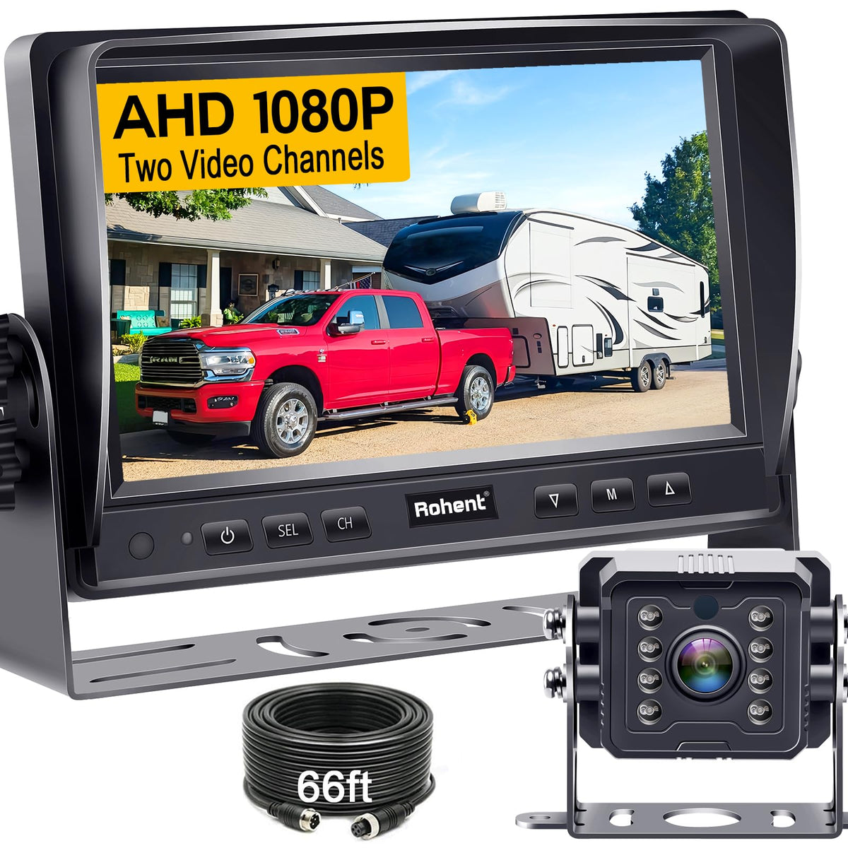 Rohent front packaging and 7-inch monitor showing clarity benefit