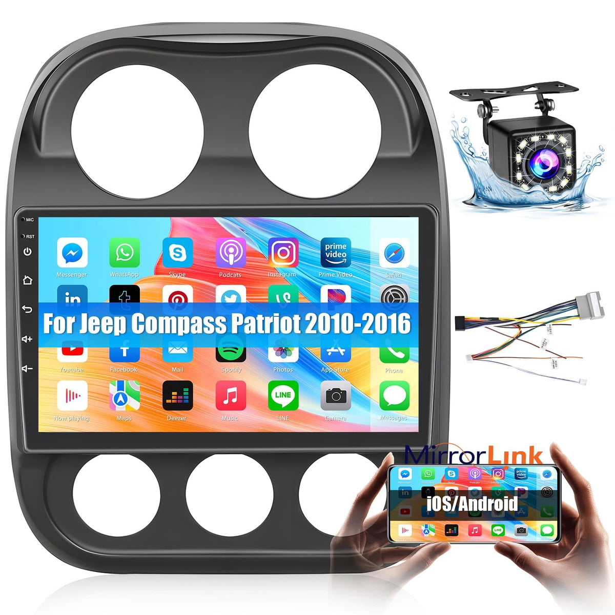 Roinvou 10.1-inch Android touchscreen display for Jeep Compass with clear navigation and media
