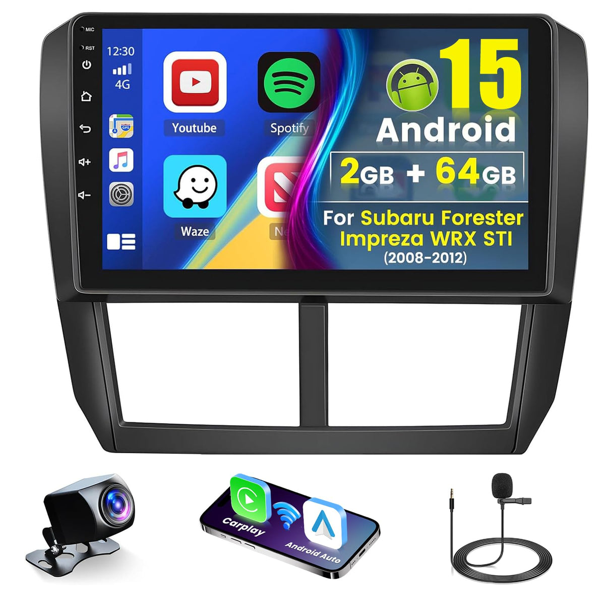 Roinvou 2G+64G Android radio in dash for Forester 2008-2012 boosts multimedia ease.