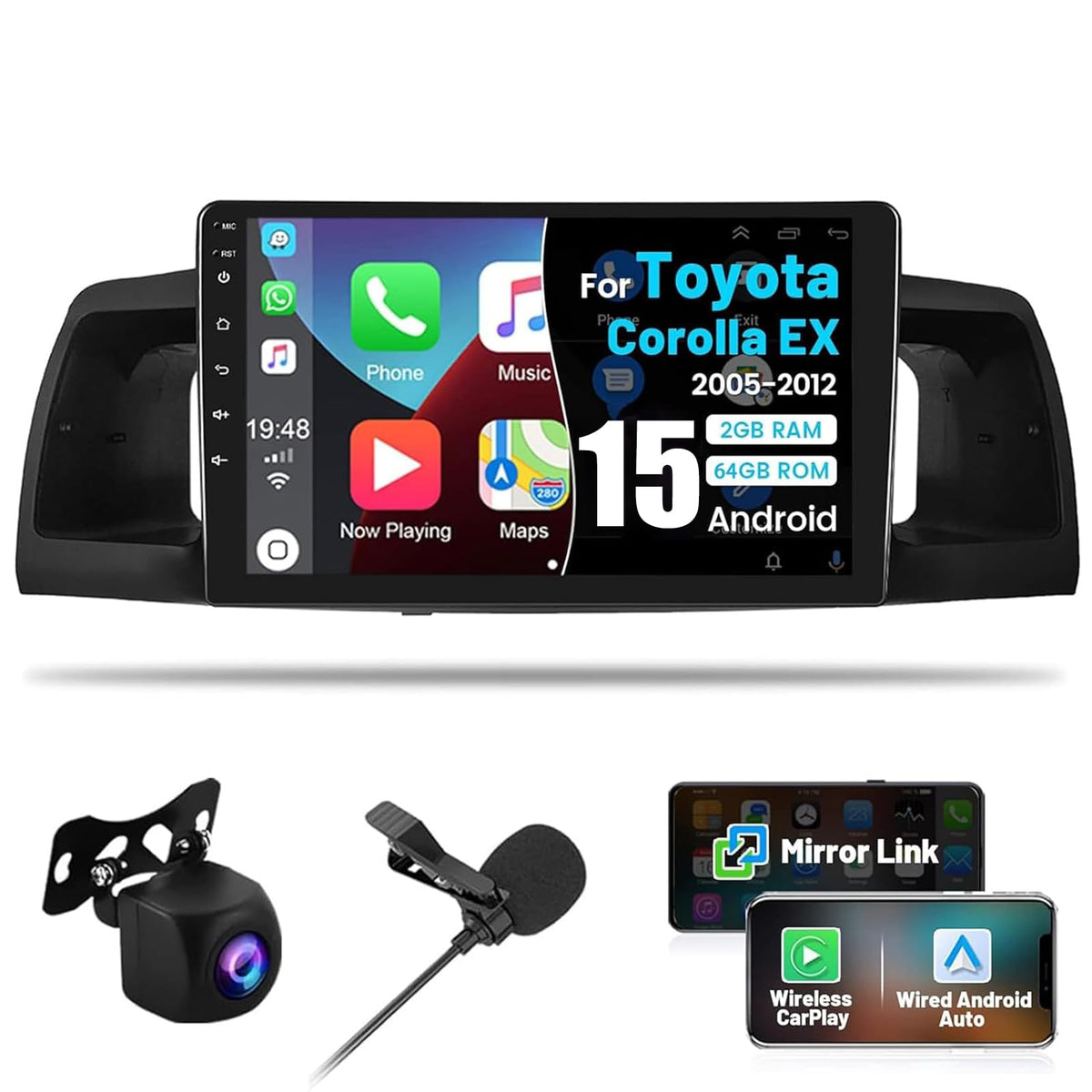 Roinvou Android radio mounted on Corolla dashboard for enhanced entertainment and navigation