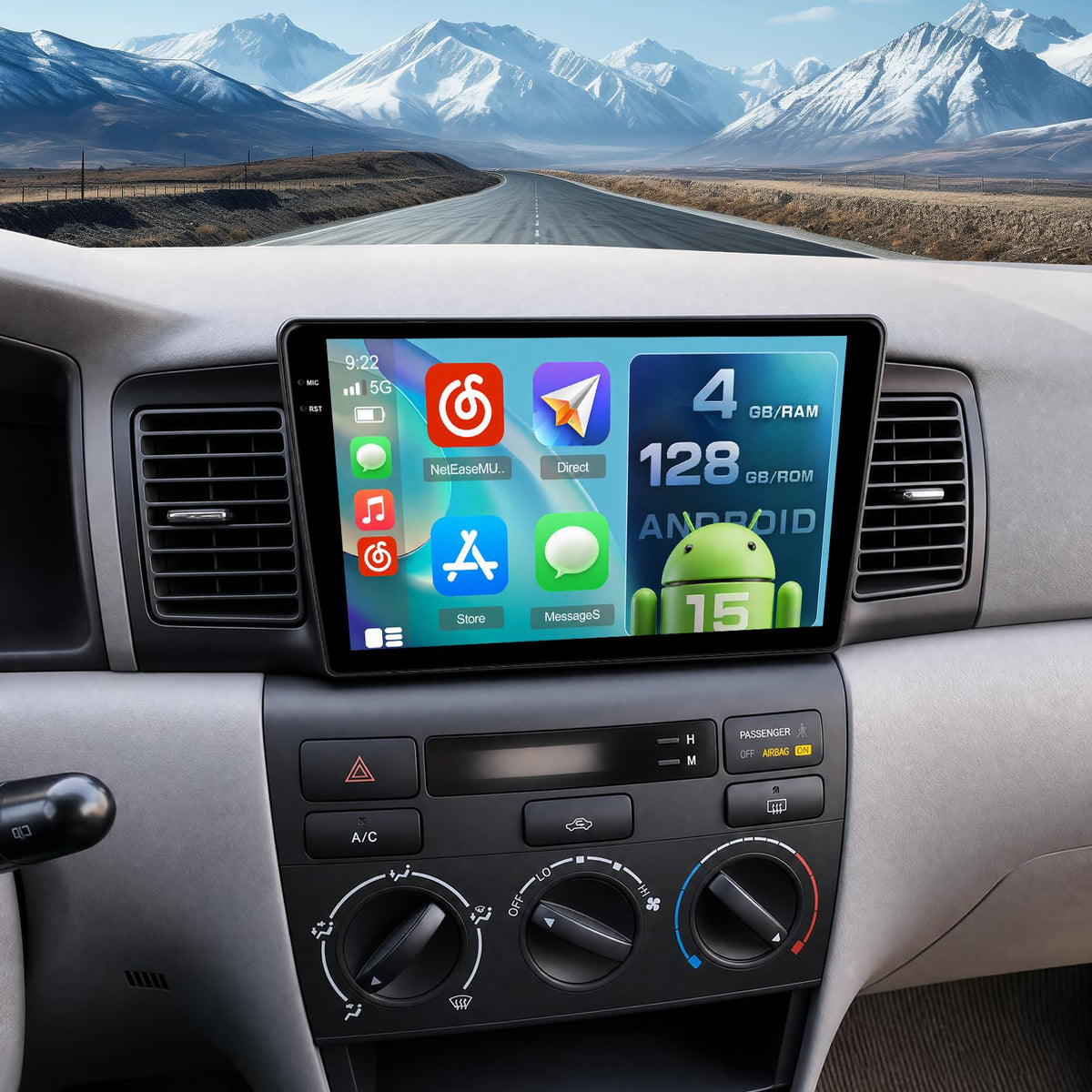 Roinvou DSP-32EQ 9-inch front view enhances Corolla dashboard usability
