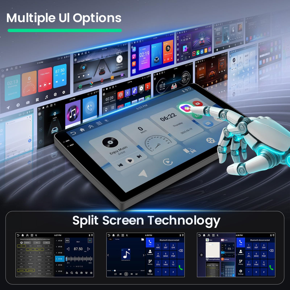 Roinvou EQ and FM/RDS radio for tuned audio and easy station access.