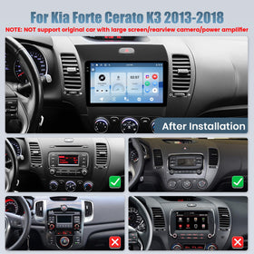 Roinvou radio for Forte Cerato shows Wireless CarPlay and Android Auto connectivity