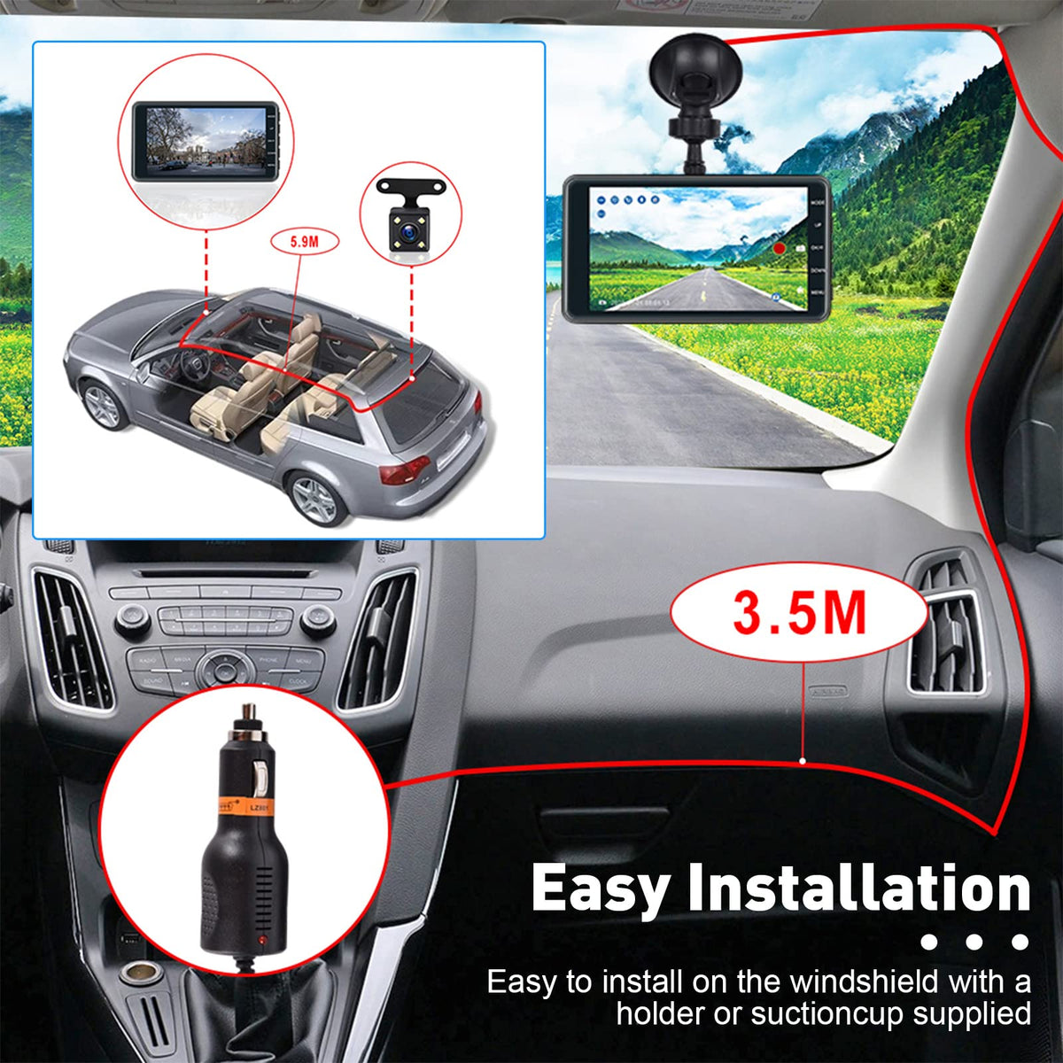 Roinvou parking reverse display showing rear camera view to simplify parking