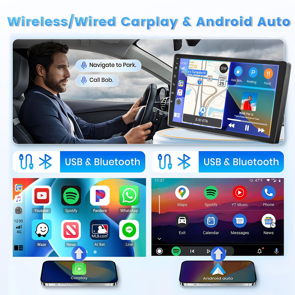 Roinvou wireless and wired CarPlay/Android Auto for hands-free access
