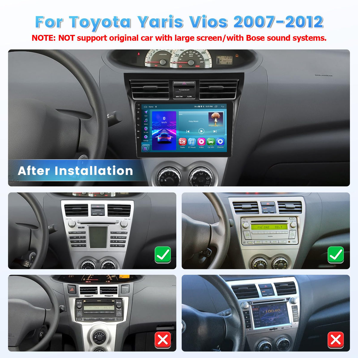 Roinvou Yaris radio dash install on Toyota dashboard for a clean upgrade