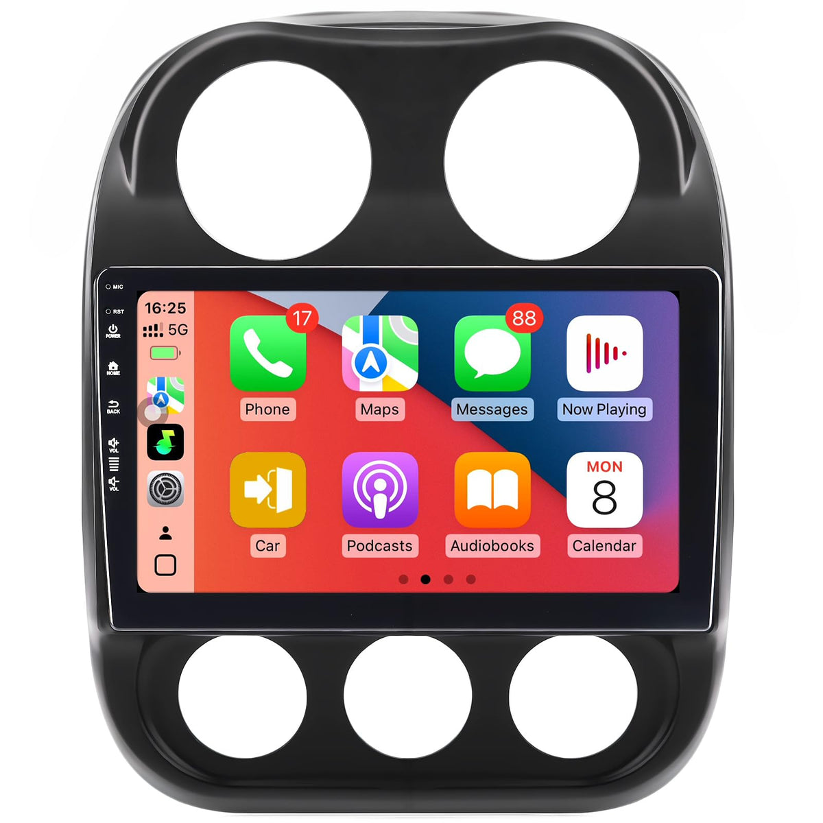 Rojokis 10-inch Android UI front view for Jeep Compass enhances dashboard usability.
