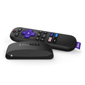 Roku Express 4K+ front packaging showing compact streamer and benefits