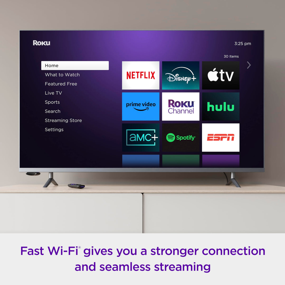 Roku Express 4K+ side ports showing HDMI connector and compact design