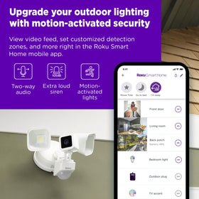 Roku Floodlight Camera 270° night vision for clear dark-condition monitoring