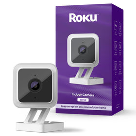 Roku Indoor Camera with 1080p color night vision for clear indoor surveillance.