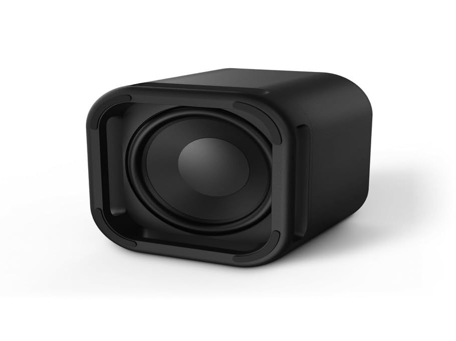 Roku onn renewed subwoofer in box emphasizes renewed value and ready-to-use condition.