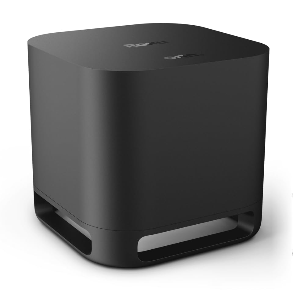 Roku onn wireless subwoofer with 10-inch driver delivers deep bass for immersive home theater.