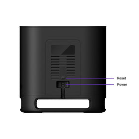 Roku onn wireless subwoofer front view shows compact design and deep bass potential.
