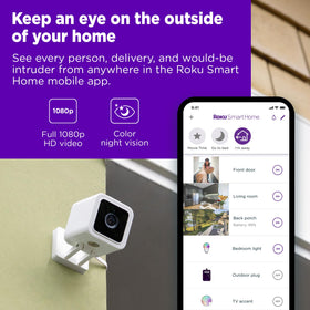 Roku Outdoor Camera 1080p night vision for clear after-dark surveillance.