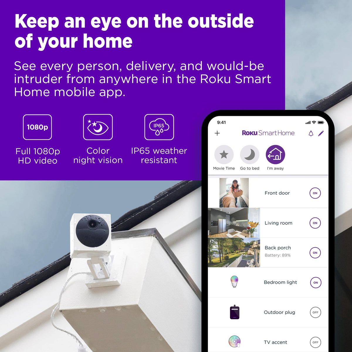 Roku close-up of camera lens and texture highlighting durable build and clear imaging