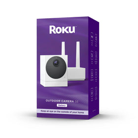 Roku outdoor camera se front view showing weatherproof body and clear monitoring benefit