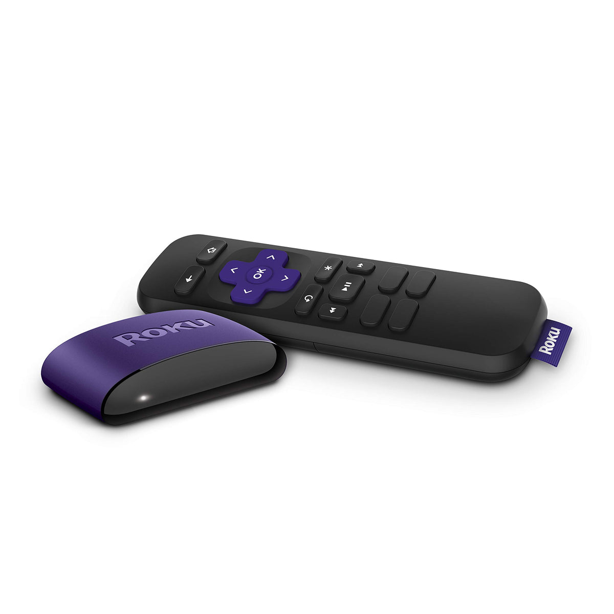 Roku SE purple front view showing compact streamer and easy setup benefits