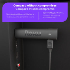 Roku Streaming Stick 4K with USB power cable highlighting simple plug and play