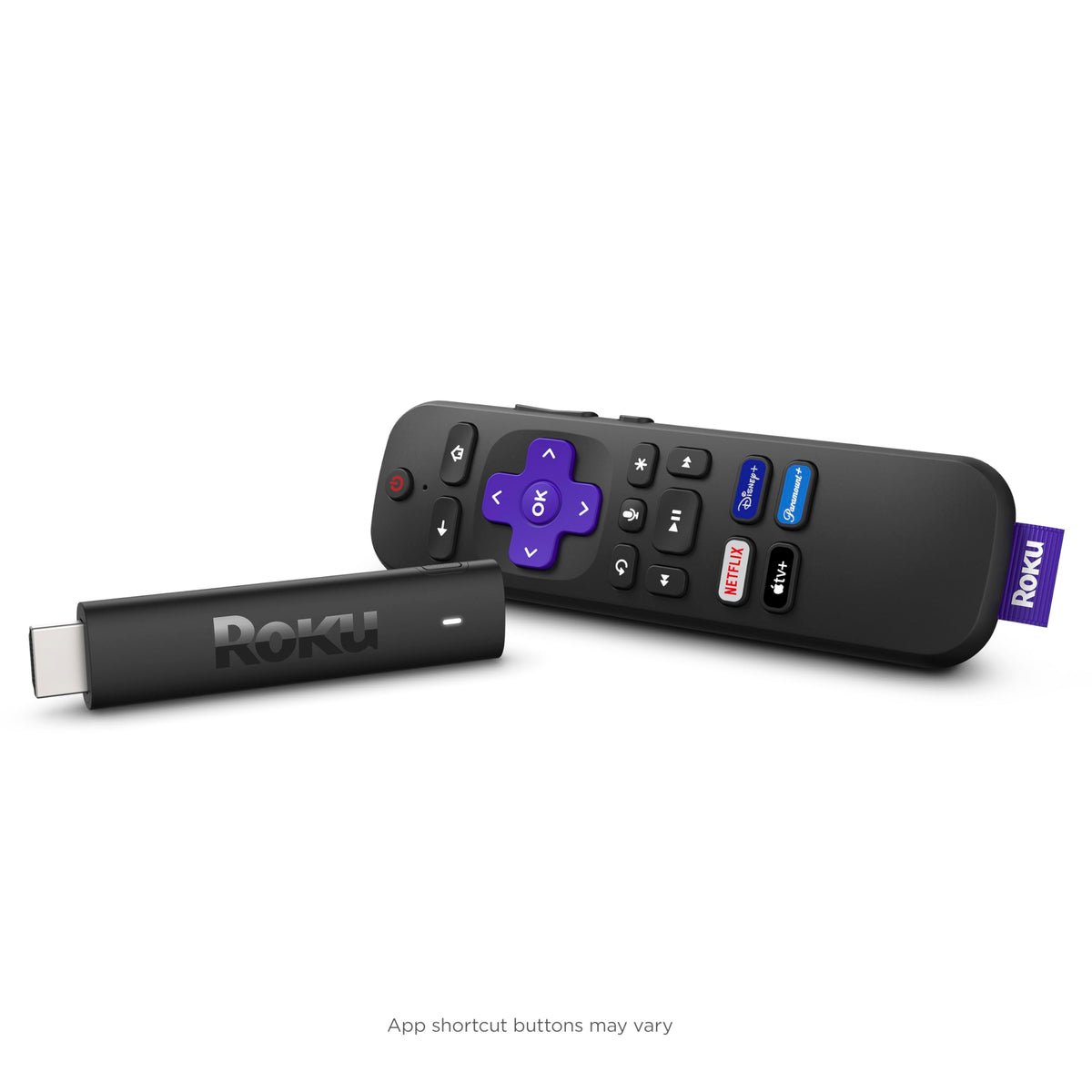 Roku Streaming Stick 4K front plugged into TV for compact setup and hidden placement