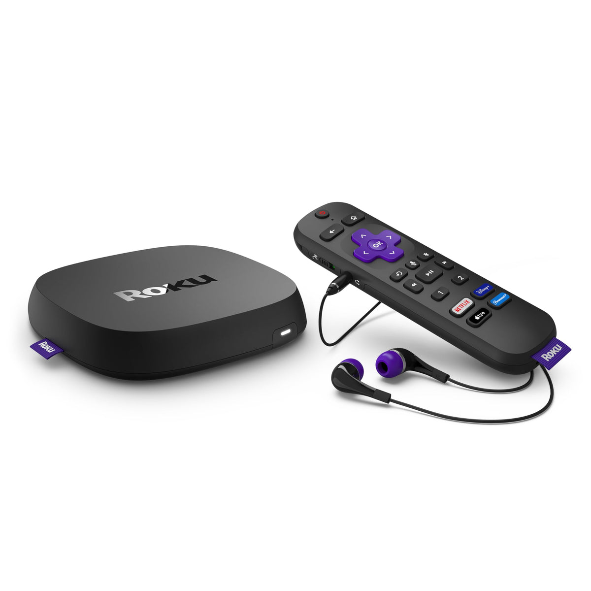 Roku Ultra front view, compact streaming device for fast access to favorites