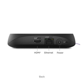 Remote closeup highlighting voice button and headphone jack for hands-free control and private audio