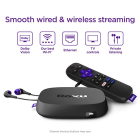 Roku remote with headphones plugged into jack for private listening without disturbing others