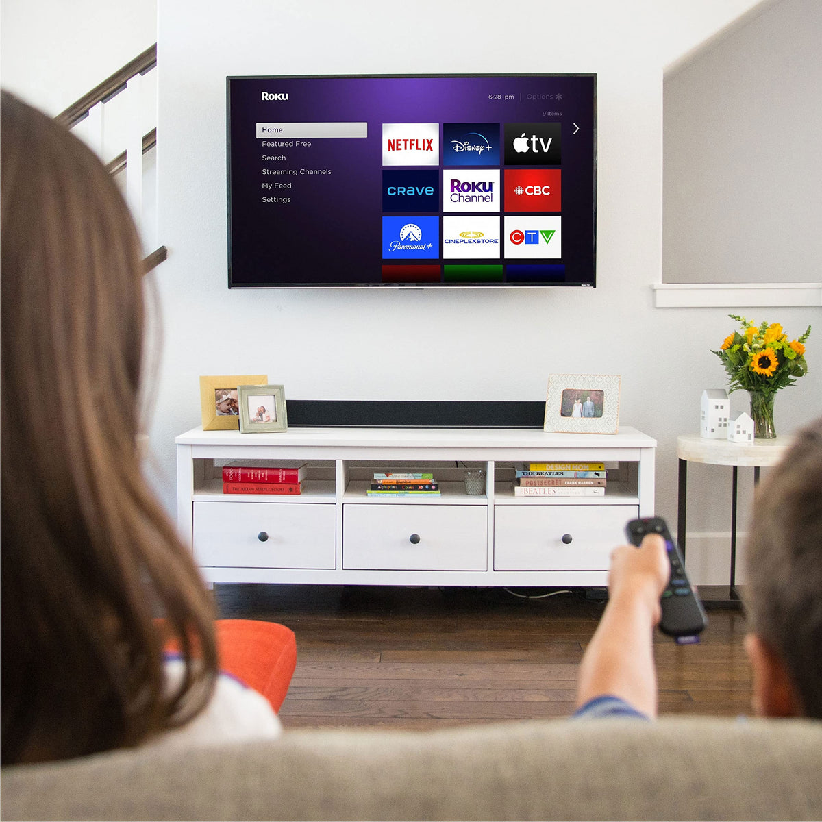 Roku Voice Remote front view showing channel shortcuts