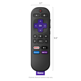 Roku Voice Remote on a coffee table, versatile compatibility with Roku devices