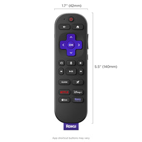 Roku remote on living room couch near TV, Roku simplifies hands-free streaming