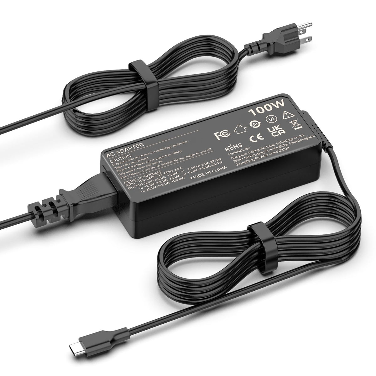 ROLADA 100W USB-C charger front view powering a laptop quickly