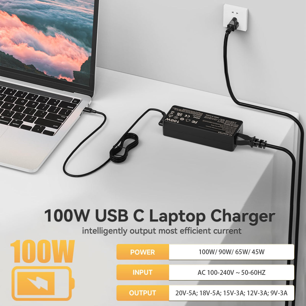 ROLADA 100W USB-C charger port closeup showing PD compatibility