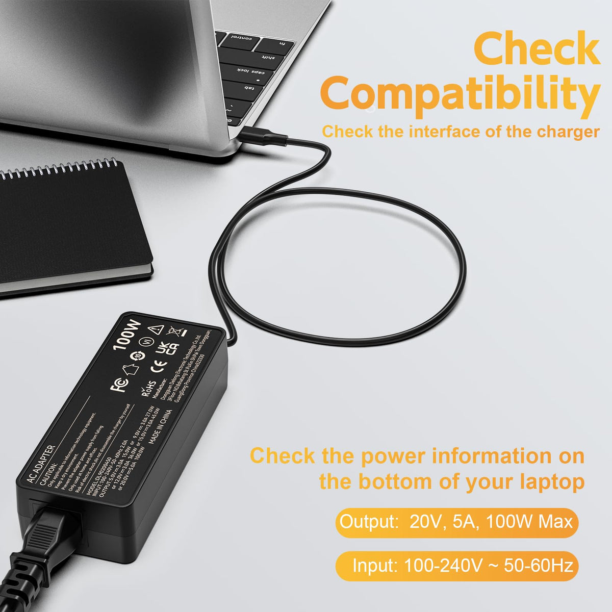 ROLADA 100W USB-C charger side view compact design for travel