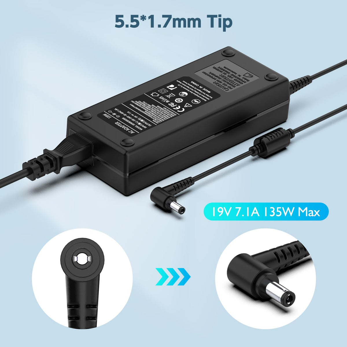 ROLADA 135W charger connector 5 5x1 7mm detail for Acer Nitro compatibility