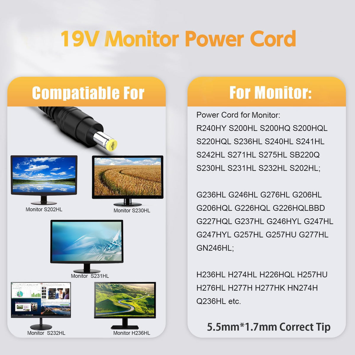 Worldwide 100-240V input enables easy use at home or abroad.