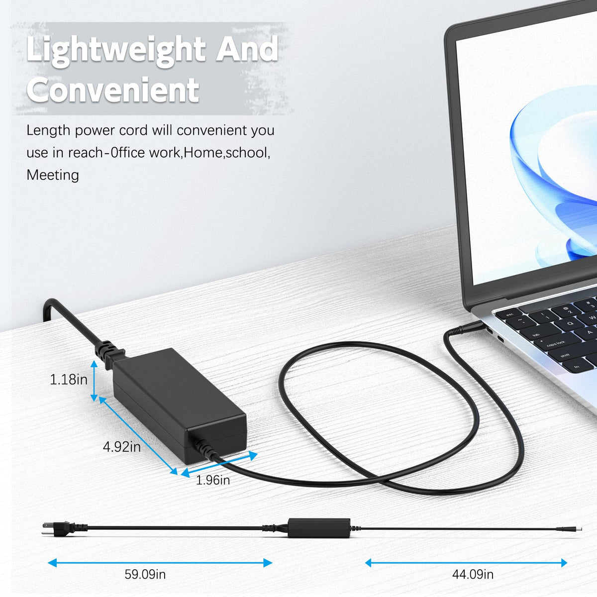 In-use desk setup shows tidy charging with ROLADA 65W charger.