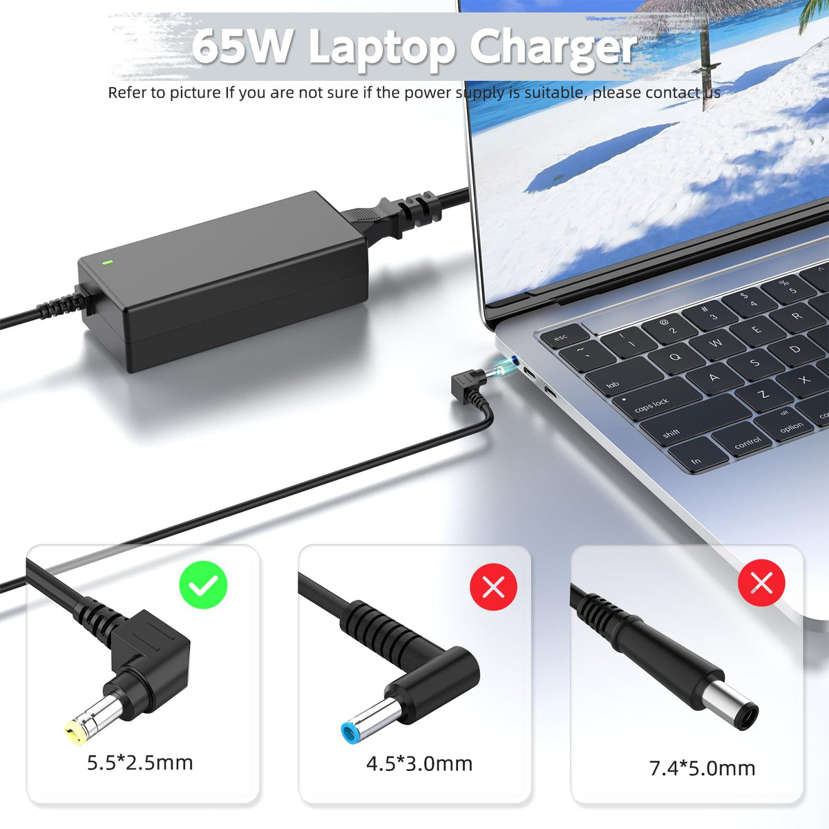 ROLADA 65W charger side connector with 5.5x2.5mm plug for easy connection