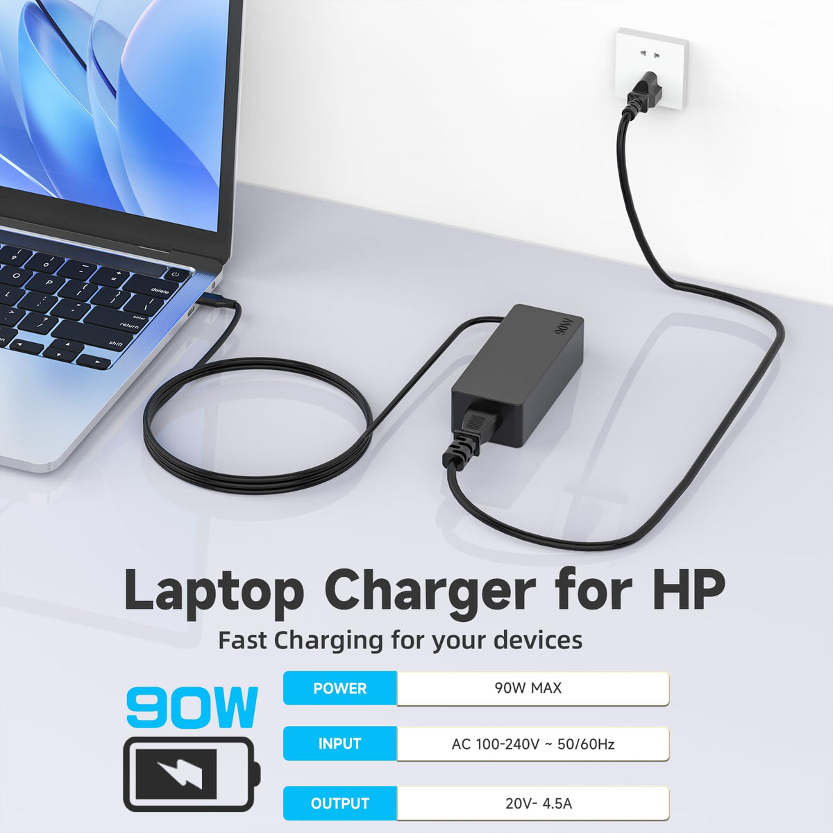 ROLADA 90W USB-C charger in use powering a laptop smoothly
