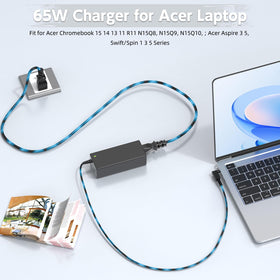 ROLADA charger plugged into Acer laptop providing reliable power while working
