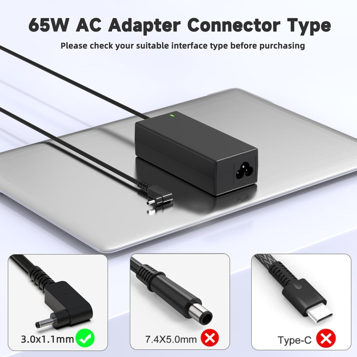 ROLADA 65W adapter plugged into an Acer Chromebook demonstrating dependable charging