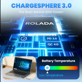ROLADA side profile of power brick illustrating compact design for convenient transport