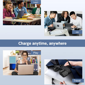 ROLADA charger shown in travel bag for on-the-go power.