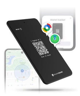 Rolling Square AirCard Dual front view showing slim tracker and branding, quick identification benefit