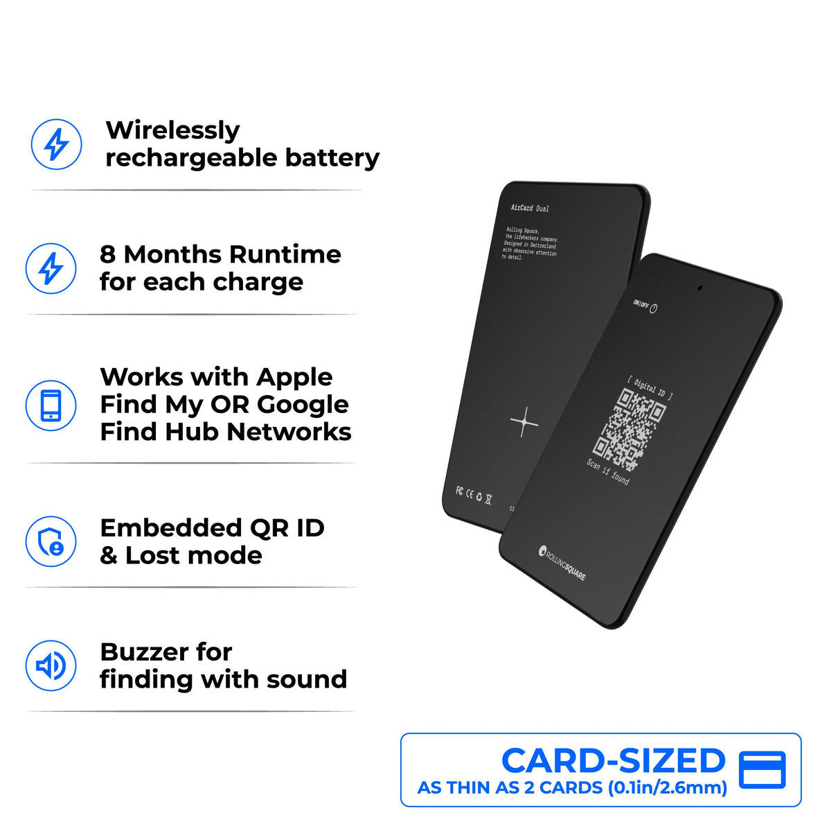 Rolling Square AirCard Dual thin profile demonstrating 2.6mm thickness, discreet carry benefit